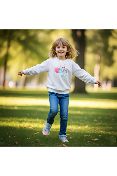 CDA Swea alb pentru fetiță cu unicorn cu inimă tricou