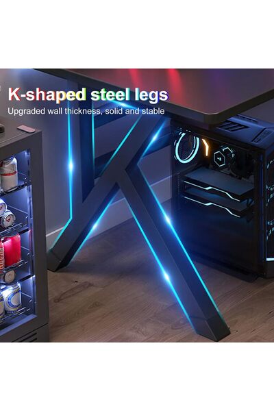 Enjoylifeme Large Gaming Desk 120x60x75cm, Computer Desk K-Shaped Gaming Table, Game Workstation Black
