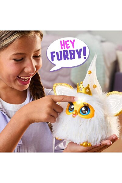Hasbro Furby Gold Glam Interactive Plush Toy, Voice Activated, Speaks English & Furbish, White