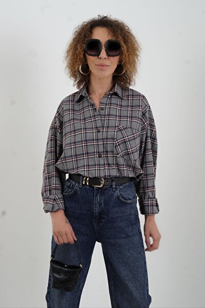 Zelish My Sister Γκρι καρό πουκάμισο oversized