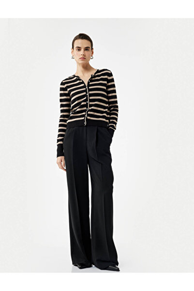 Koton Long Sleeve Crew Neck Striped Knitwear Cardigan