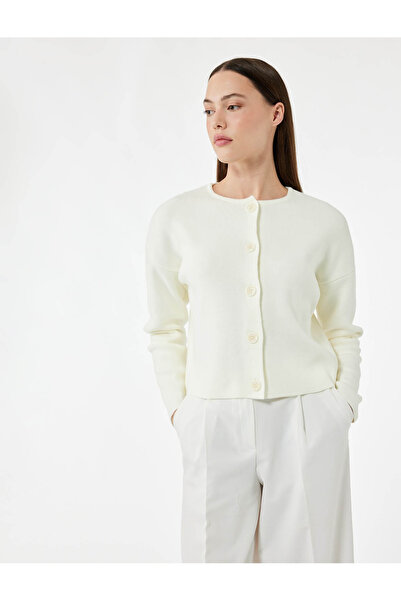 Koton Cardigan pentru femei Regular Fit guler rotund Tricotaj Ecru 6WAK90074HT