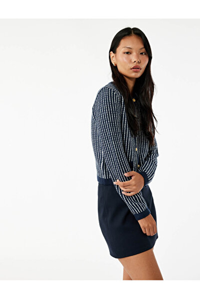 Koton Buttoned Long Sleeve Crew Neck Knitwear Cardigan with Pocket Detail