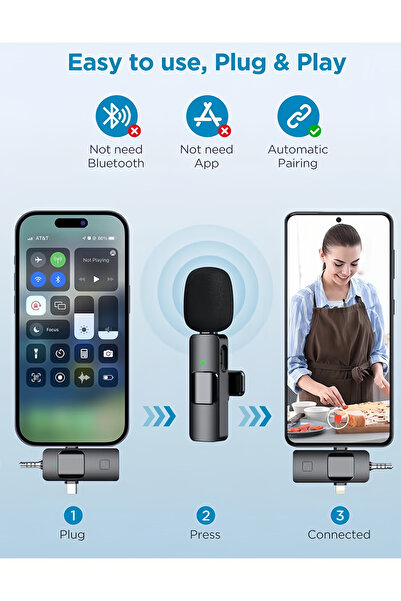 Generic 3 in 1 Wireless Lavalier Microphones for iPhone, Android, Camera, Video Recording USB-C Microphone