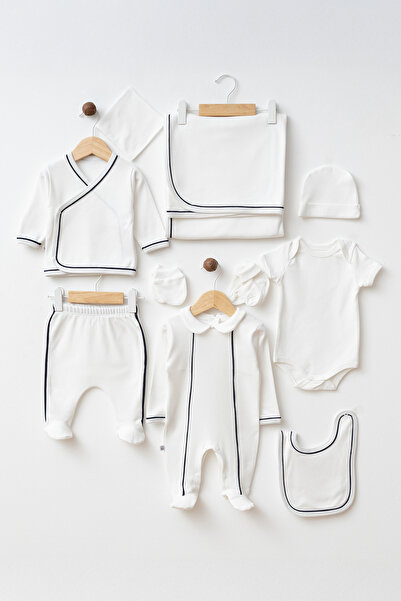 yukobaby bebeğiniz için en doğalı Baby Thin Piping Double Stripe 100% Cotton 10-Piece Newborn Hospital Discharge Set Lv3304