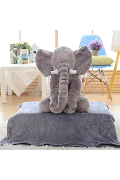 Krista Grey Puffy Elephant, Toy and Cushion with Plush Blanket