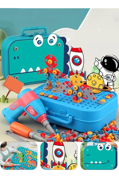 Generic 351-piece toolbox toy set with drill bits, astronaut maintenance toolbox toy