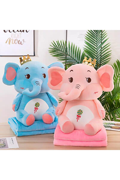 Krista Jucărie de pluș și pernă cu pătură incluse, Elefant Albastru