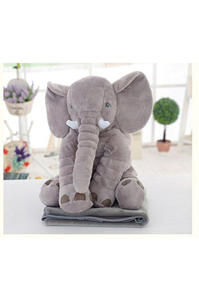 Krista Grey Puffy Elephant, Toy and Cushion with Plush Blanket