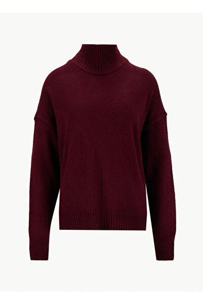 Fabrika Yarım balıkçı Yaka Relaxed Düz Bordo Kadın Kazak F5WL-KZK0405