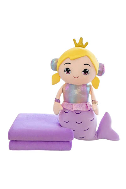 Krista Jucărie de pluș și pernă cu pătură incluse, Sirenă mov