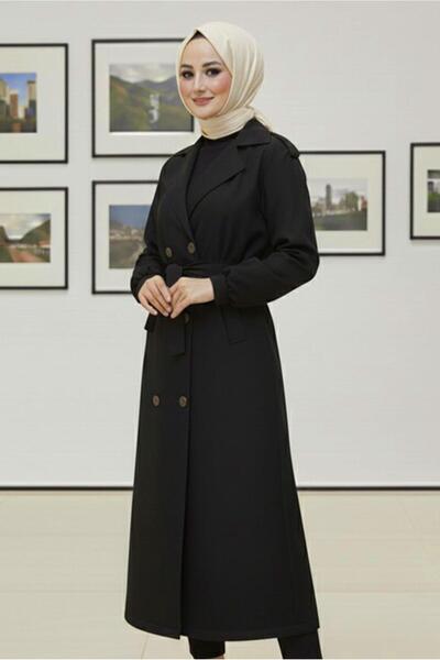 TRENDTESETTÜR Women's Black Belted Trench Coat t 4585