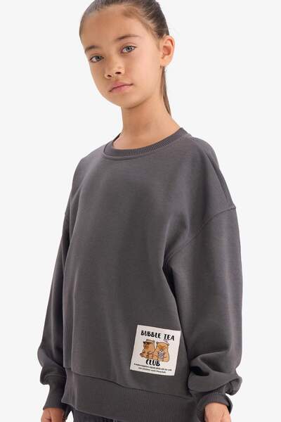 DeFacto Φούτερ για κορίτσια oversized με φαρδύ λαιμόκοψη και πλάτη με τύπωμα G3405A825WN