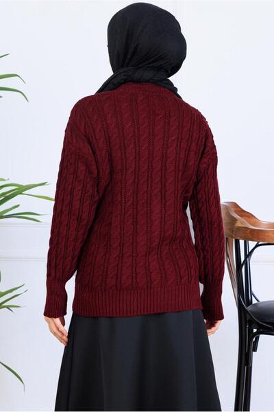 TRENDTESETTÜR Women's Burgundy Knitwear Cardigan t 0004