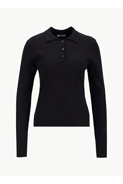 Mustang Polo Yaka Basic Düz Siyah Kazak Kadın M5WL-KZK1078