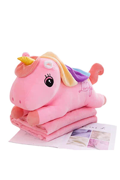 Krista Jucărie de pluș și pernă cu pătură incluse, Unicorn roz