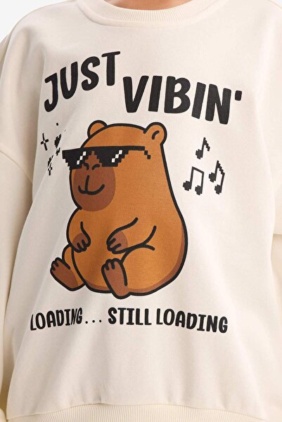 DeFacto Girl's Relax Fit Crew Neck Printed Sweatshirt G3406A825Wn