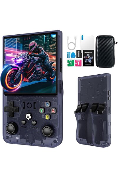 Generic R36MAX Retro Handheld Game Console, 4.0 Inch IPS Screen, 64GB Memory, Gray