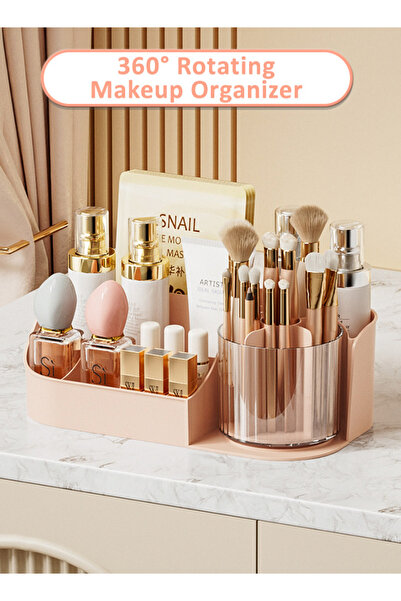 Generic منظم مكياج مع حامل فرشاة، منظم مكياج يدور 360 درجة، كوب فرش المكياج ل...
