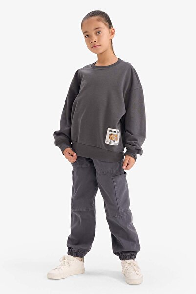 DeFacto Girl's Oversized Wide Fit Crew Neck Back Printed Sweatshirt G3405A825Wn