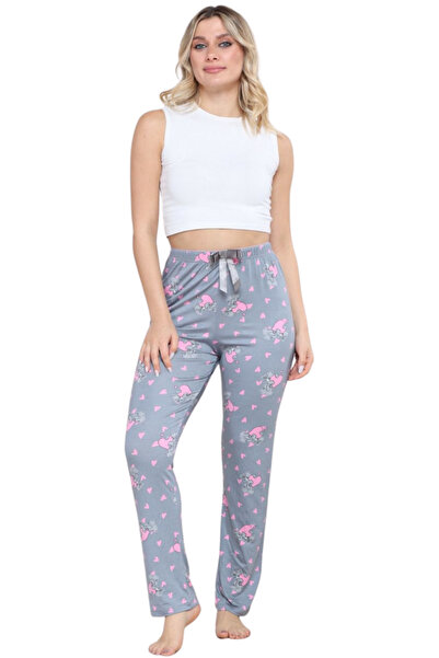 Budi Pajama Bottoms Modal Ring Viscose Fabric Heart Patterned-Grey