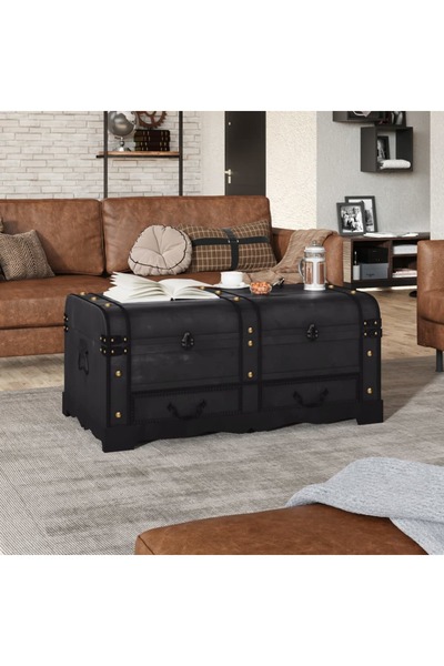 vidaxl Treasure Chest Wood Black 90x51x42 cm