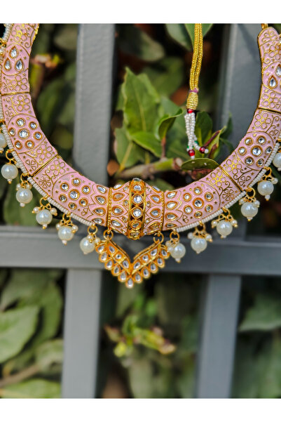 Moon and Cloud El Yapımı Hint İncili Mineli Kolye ve Küpe Seti | Etnik Takı Seti –