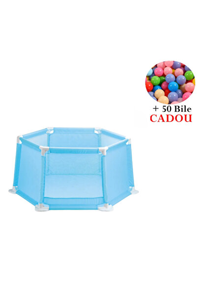 LUDIRO Hexagonal Playpen 50x50x50 Cm with 50 Multicolored Balls Included, Blue