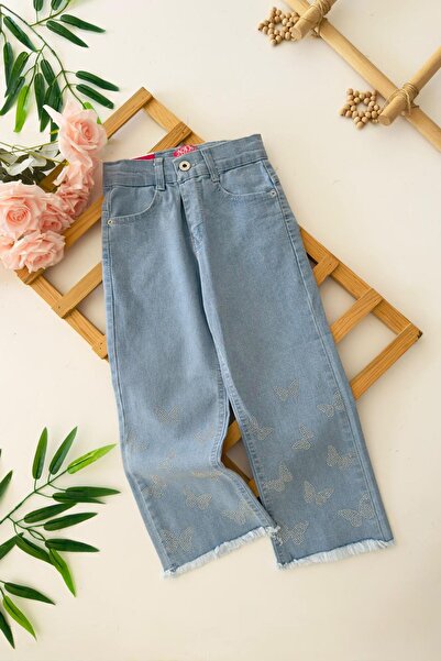 Minigimin Cicileri My Little One's Soft Denim Pants with Butterfly Stone Embr...