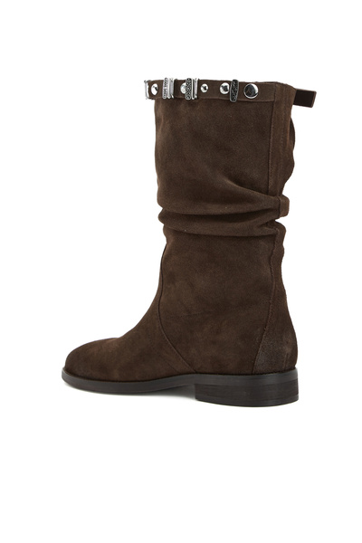 Dıvarese Kahverengi Taşlı Kadın Süet Bot