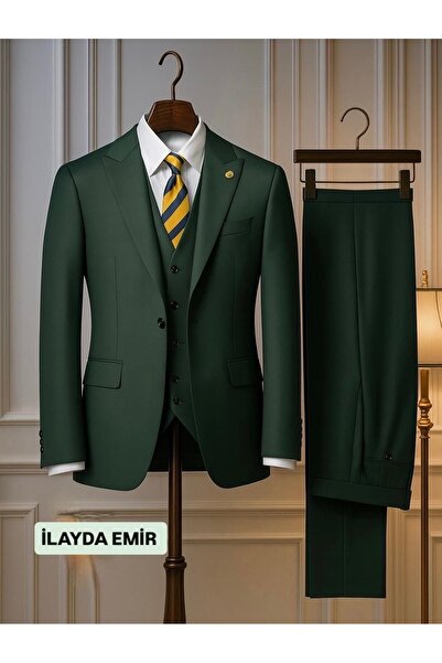 ilayda emir Green Double-Breasted Stripes Men's Suit