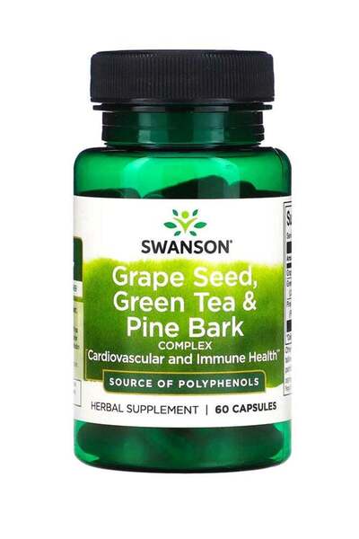 SWANSON بذور العنب مع الشاي الأخضر ولحاء الصنوبر، 60 كبسولة