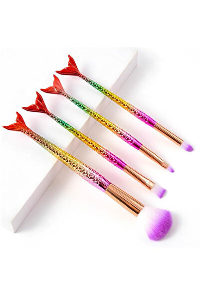 TAKIŞTIR 4-Piece Mixed Color Fish Tail Shaped Makeup Brush Set