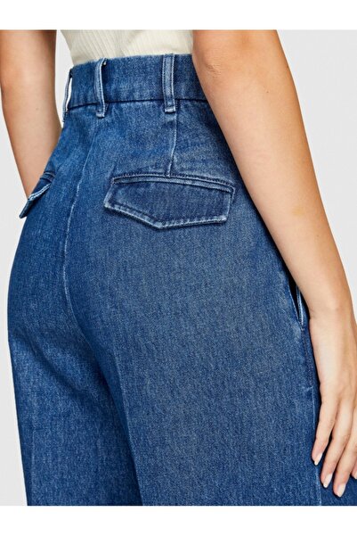 Sisley Pantaloni chino din denim cu picioare largi 100% bumbac pentru femei talie înaltă 323A4V8JLF03N-SIS902