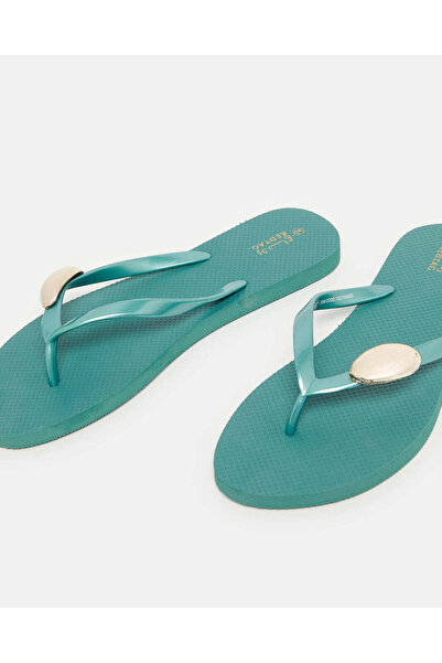 REDTAG Women Green Embellished With Gold Trim Flip Flop