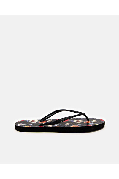 REDTAG Women Black Leaf Print Flip Flop