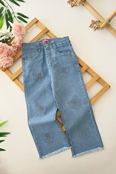 Minigimin Cicileri My Little Girl's Soft Denim Pants with Stone Bow Detail - ...