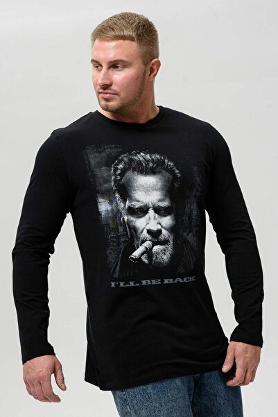 ELNOYA سويت شيرت قصة فضفاضة أساسي بأكمام طويلة للجنسين – مطبوع أسود كاجوال مريح.