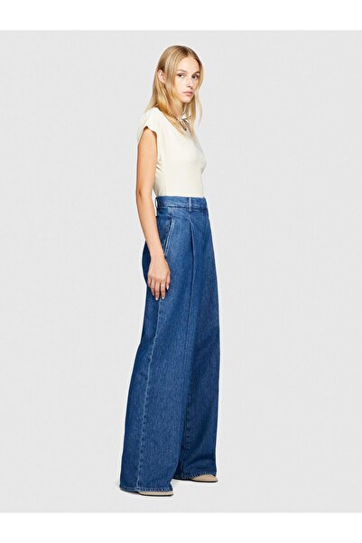 Sisley Pantaloni chino din denim cu picioare largi 100% bumbac pentru femei talie înaltă 323A4V8JLF03N-SIS902