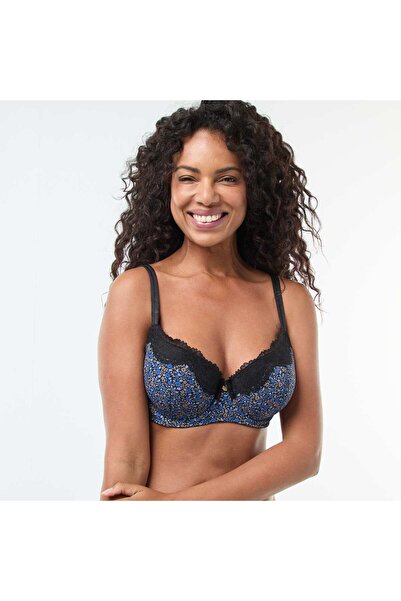 KİABİ Printed Full-Cup Balconette Bra BLUE