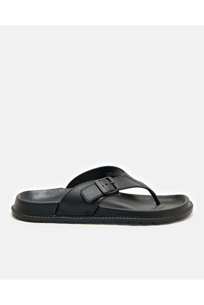 REDTAG Men Black Comfort Toe Post With Buckle