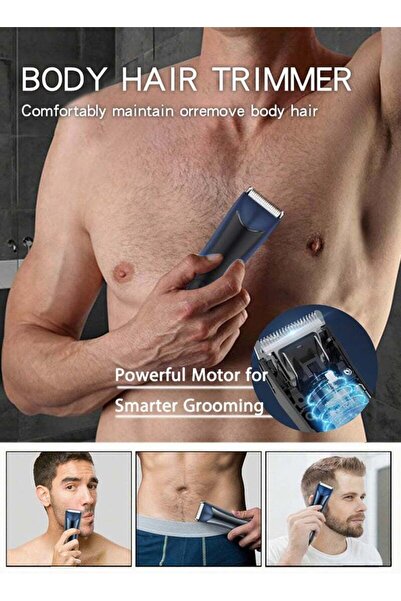 X SPRING Body Hair Trimmer for Men,Safe Shaver Rechargeable Waterproof Wet/Dry Use, LED Display,Blue