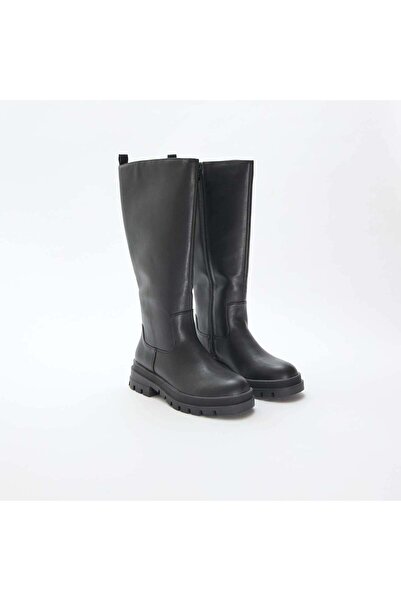 KİABİ High faux leather boots with notched soles BLACK