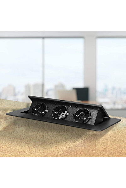 SUPER TRENDS SUPER TRENDS® Countertop Socket, Schuko, 3 x 2P + E, 16A, 3600W, 1.5 m cable, IP20, Black