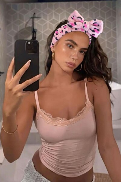 TAKIŞTIR Pink Color Leopard Figured Plush Hair Band