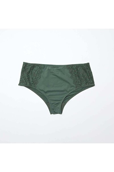 KİABİ High-Waisted Microfiber and Lace Panties KHAKI