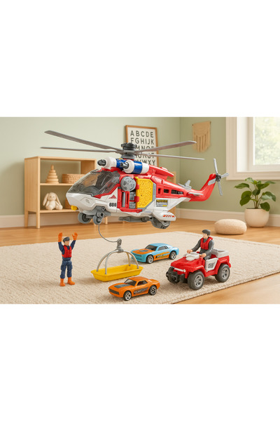 LUDIRO Elicopter Multifunctional cu Sunete si Lumini, Accesorii de Salvare si...