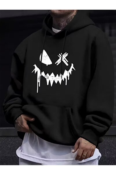 ship master Men's Grotesque Face Printed Trend Hooded Sweatshirt - Comfortabl...