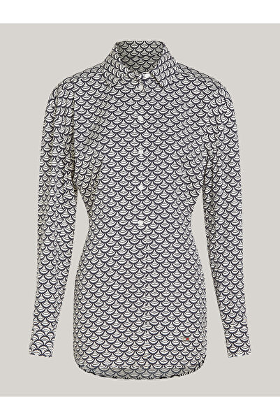 Tommy Hilfiger Women Varsity Seal Print/ Desert Sky Aop Fluid Regular Fit Shirt