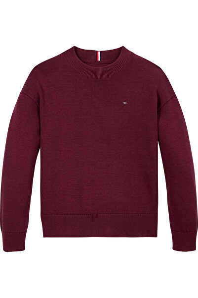 Tommy Hilfiger Boys Deep Rouge Cotton Essential Crew Neck Sweater
